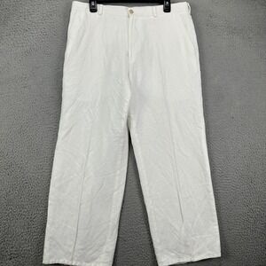 Perry Ellis Mens Casual‎ Pants 34 White Linen Blend Flat Front Straight Pockets